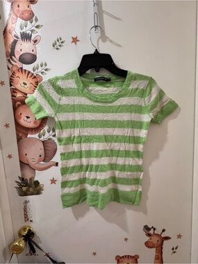 Striped Green & White Short Sleeve Tee